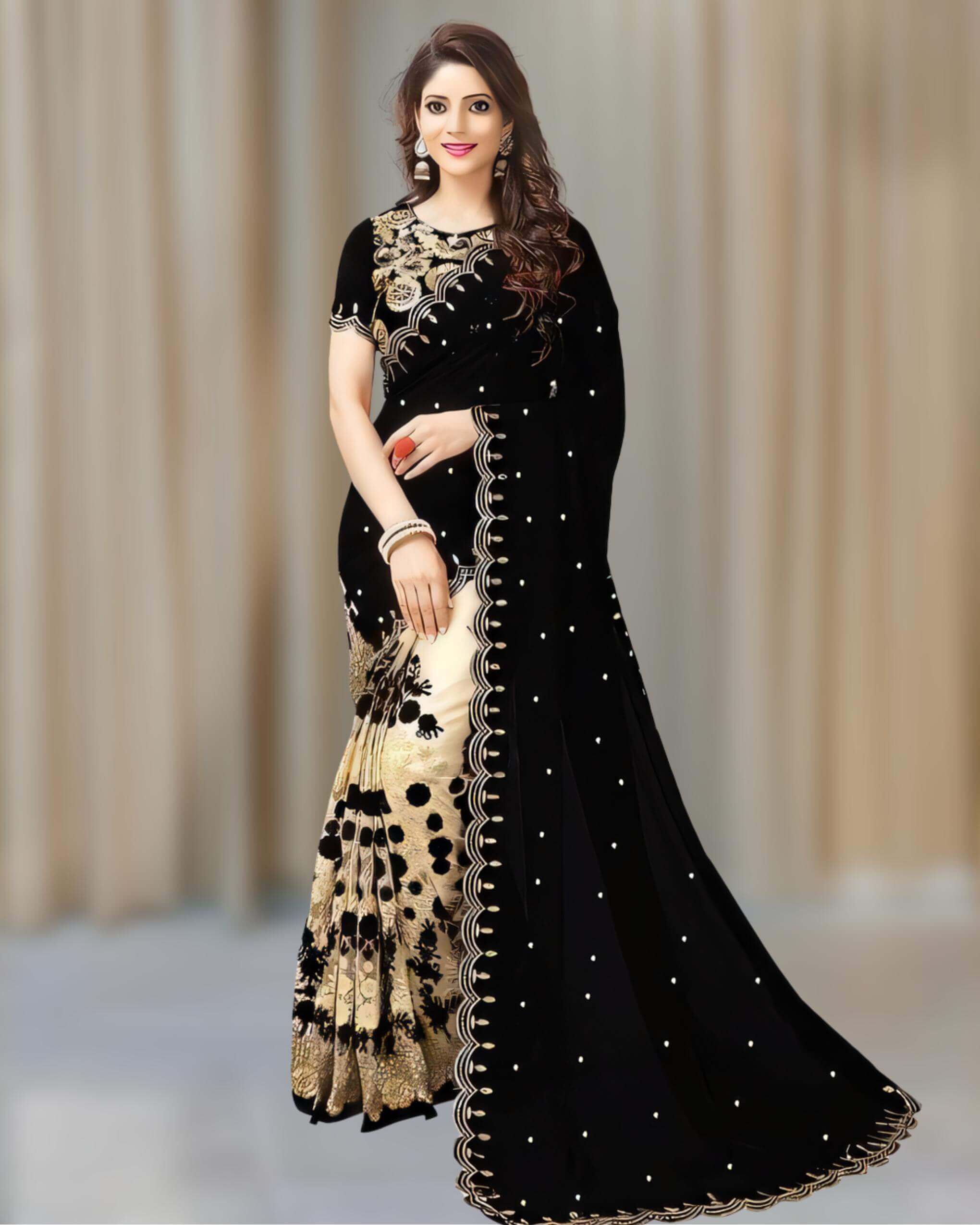 black-color-exclusive-weightless-georgette-embroidered-gorgeous-saree