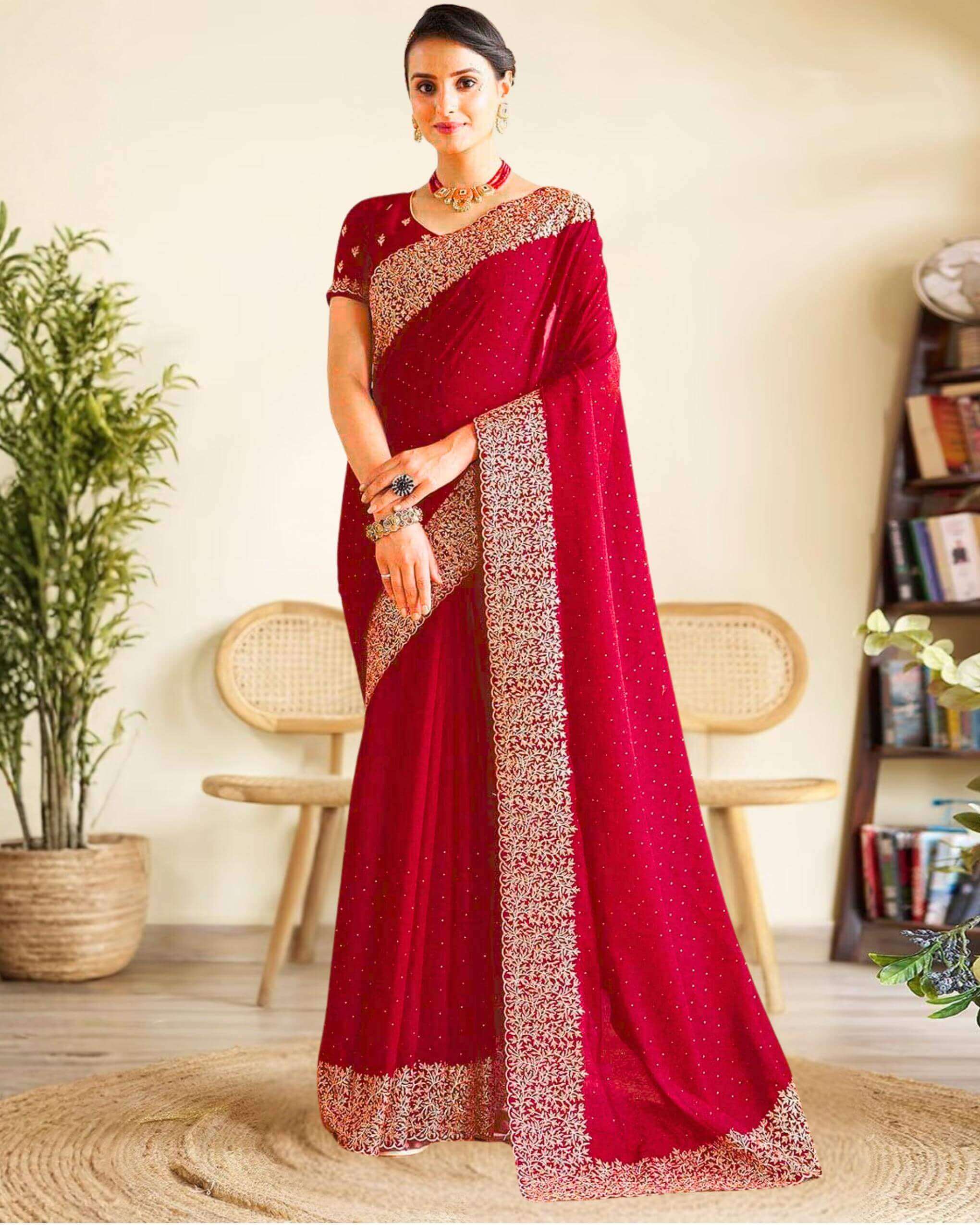 red-color-indian-weightless-georgette-premium-embroidered-saree