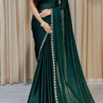 bottle-green-color-traditional-contrast-work-georgette-party-saree