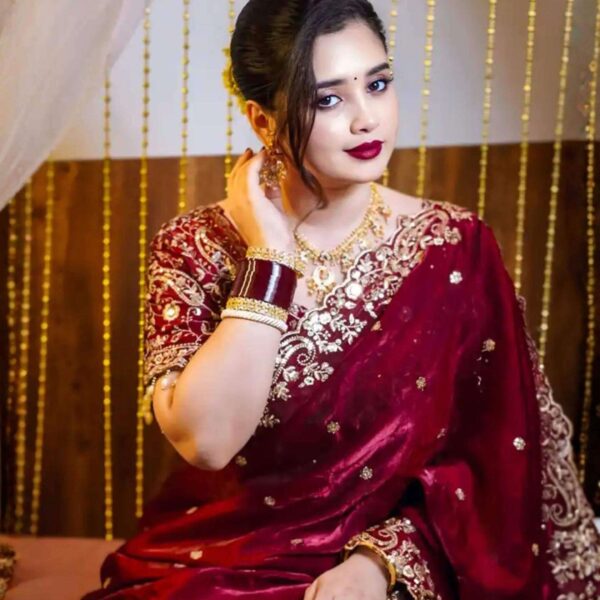 maroon-color-original-indian-jimmy-choo-silk-party-saree-ready-with-blouse