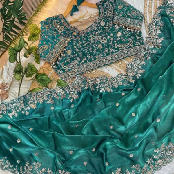 teal-green-color-original-indian-jimmy-choo-silk-party-saree-ready-with-blouse