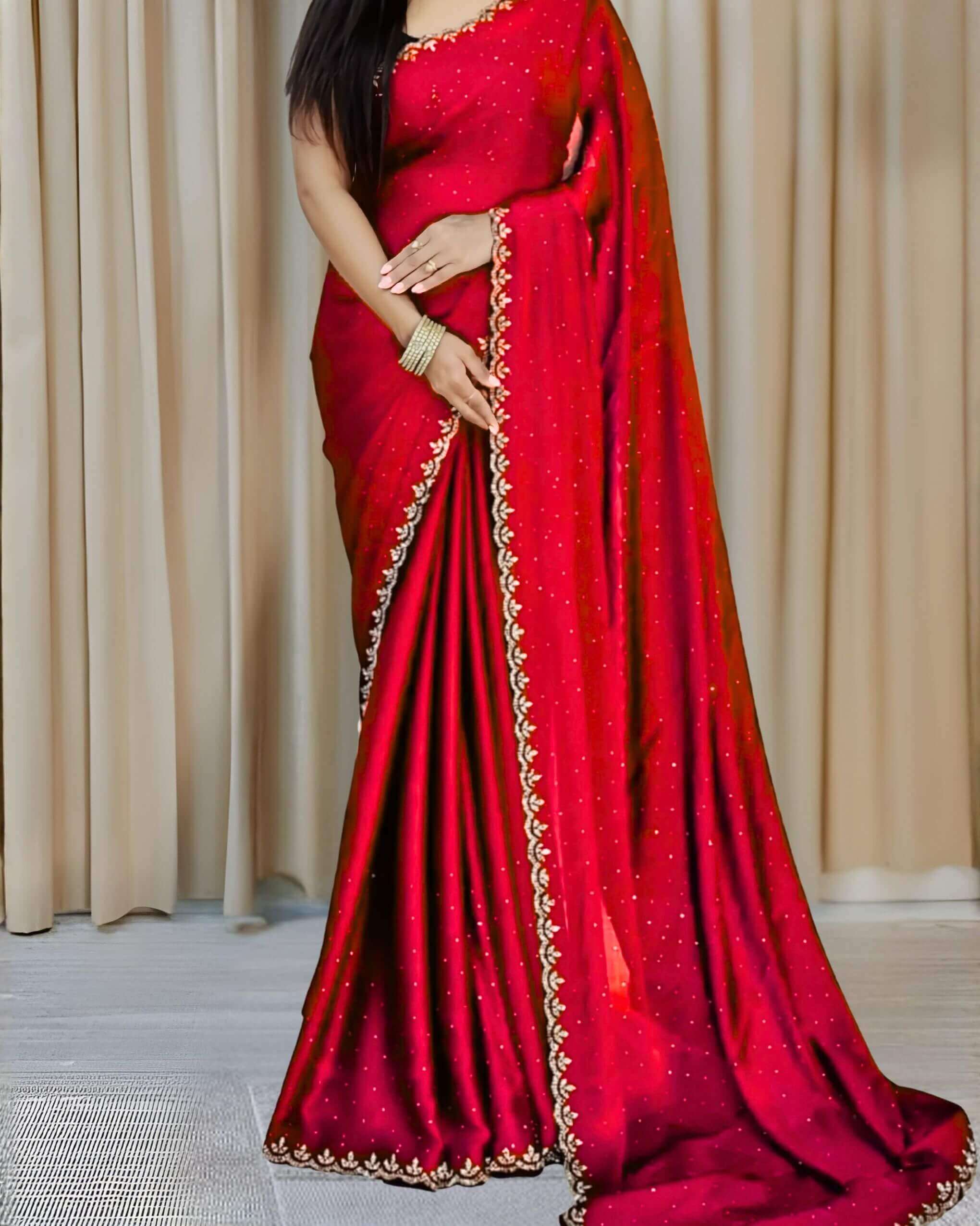 red-color-traditional-contrast-work-georgette-party-saree