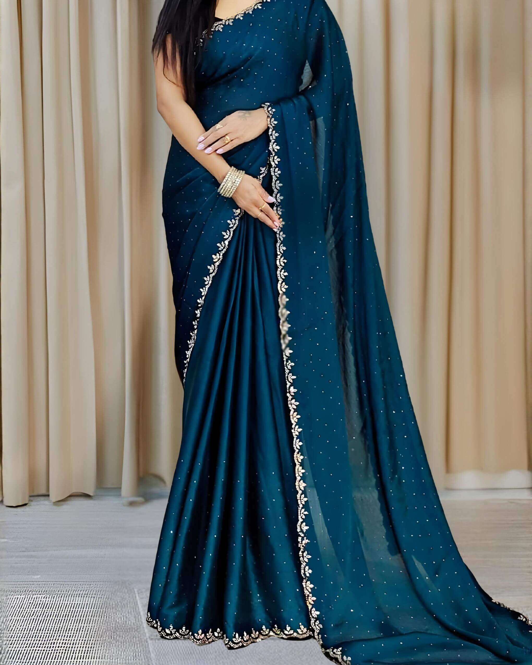 teal-color-traditional-contrast-work-georgette-party-saree